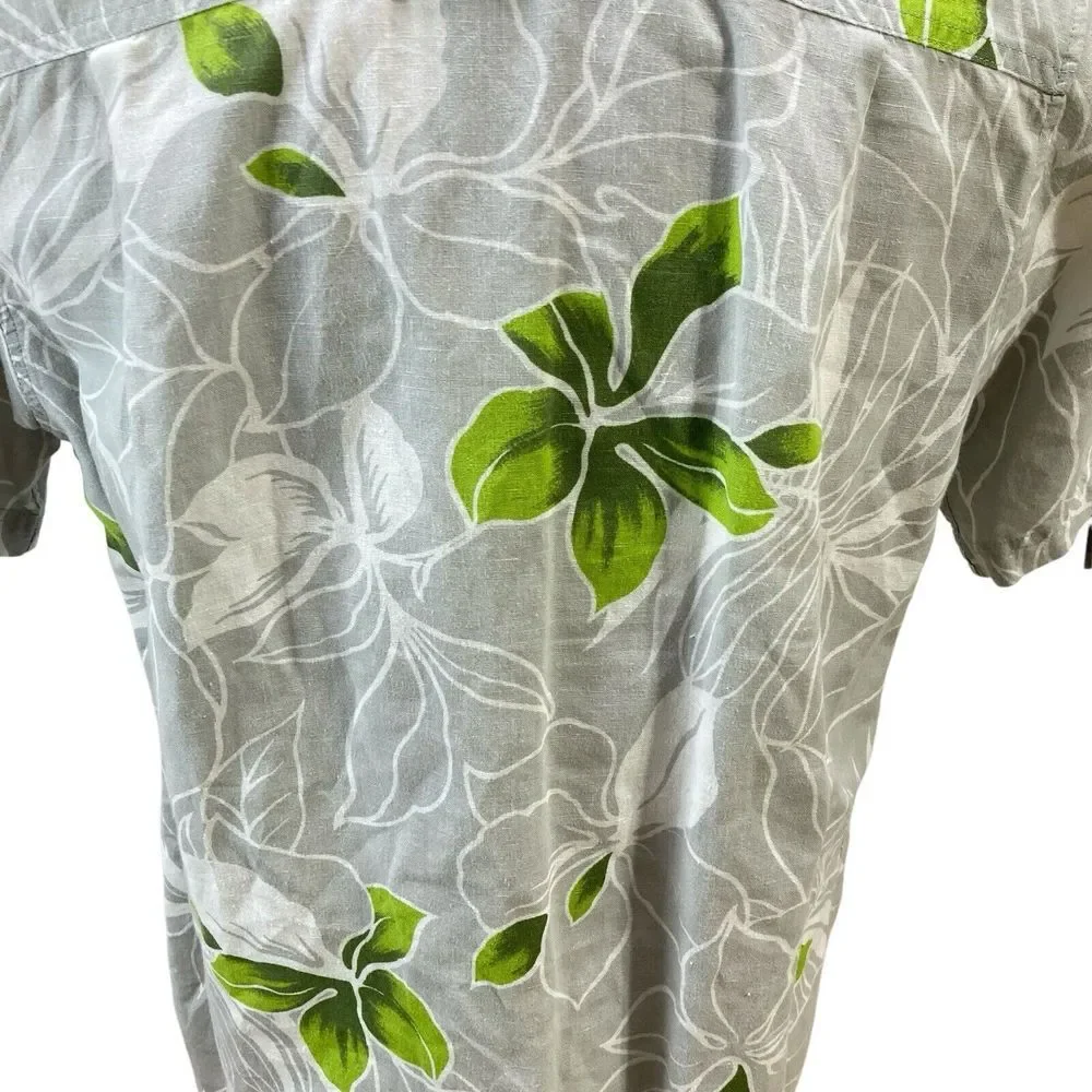 Toes On The Nose Button Up Shirt M Gray Green Floral Hawaiian Aloha Camp Mens‎